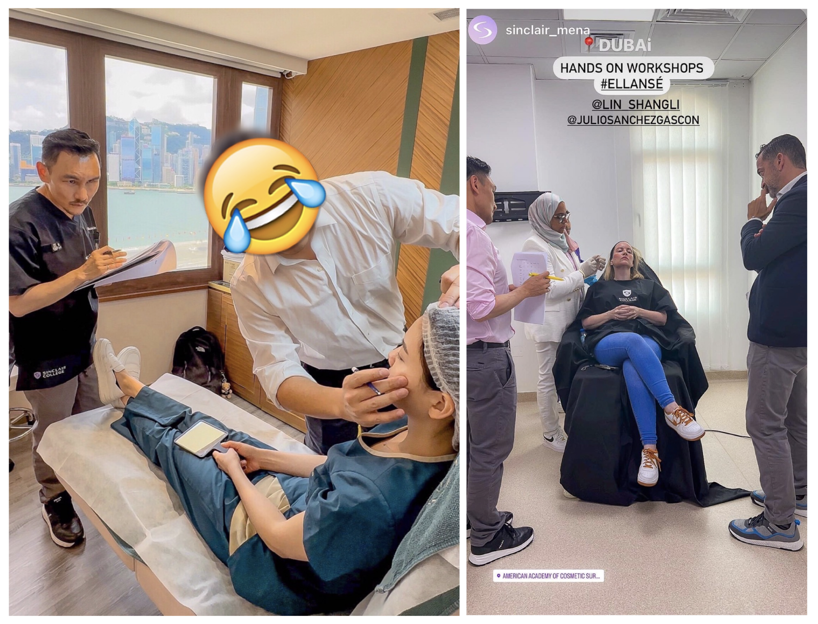 林上立醫師協助ELLANS&Eacute;洢蓮絲香港(左)和整個中東地區(右)的醫師講師認證考核